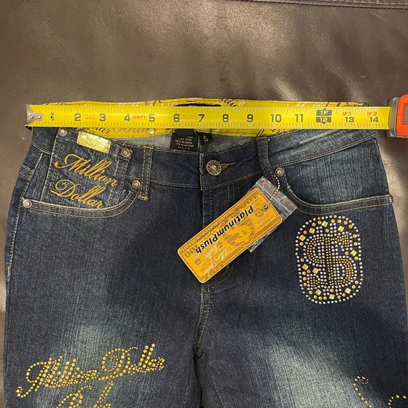 Unique Million dollar babe rhinestone & metal stud embellished blue jeans Money - Picture 14 of 16